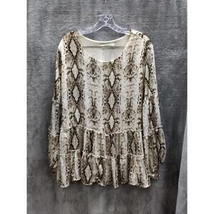 A Beautiful Soul Babydoll Top Womens‎ 1X Reptile Print Boho Romantic Feminine